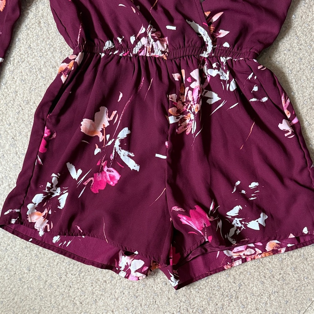 Arizona Jean Company Burgundy Floral Romper - Picture 4 of 7